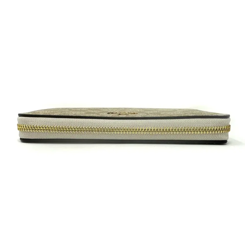 Coach Long Zip Around Wallet in Signature Canvas Light Khaki Chalk White C4452